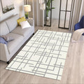 Geometric Line Pattern Area Rug, Modern Neutral Printed Rug, Mid