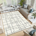 Geometric Line Pattern Area Rug, Modern Neutral Printed Rug, Mid