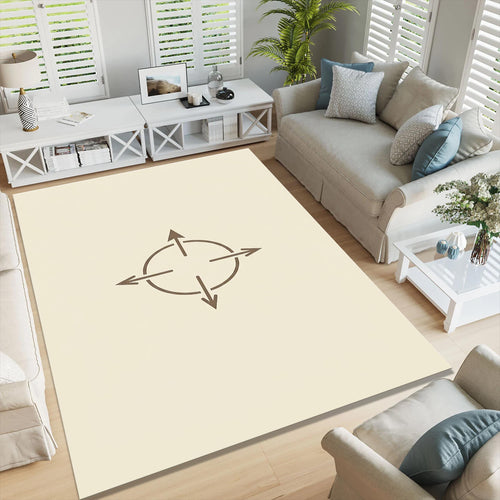 Minimal Compass Abstract Rug, Neutral Modern Printed Rug, Japandi