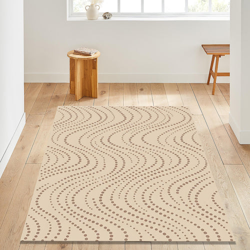 Abstract Dotted Wave Rug, Neutral Minimal Printed Area Rug