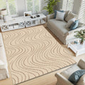 Abstract Dotted Wave Rug, Neutral Minimal Printed Area Rug