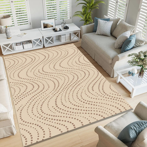Abstract Dotted Wave Rug, Neutral Minimal Printed Area Rug