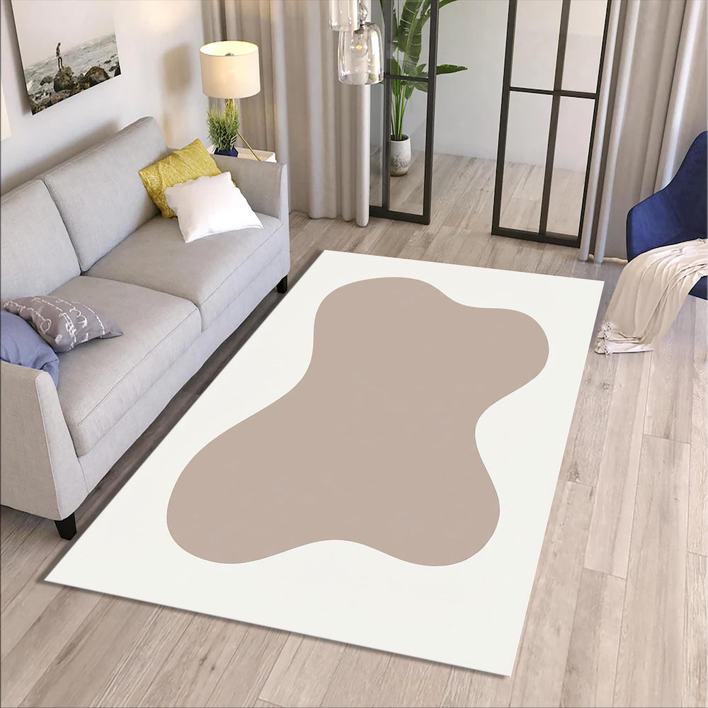 Abstract Organic Shape Rug, Neutral Minimal Printed Area Rug