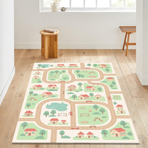 Kids Road Map Rug, Washable Play Mat Rug, Non Slip Nursery &