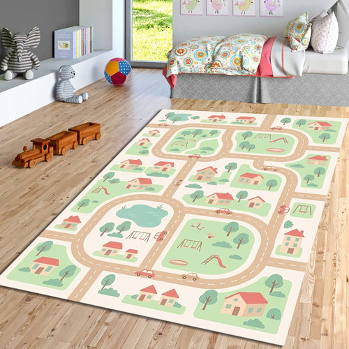 Kids Road Map Rug, Washable Play Mat Rug, Non Slip Nursery &