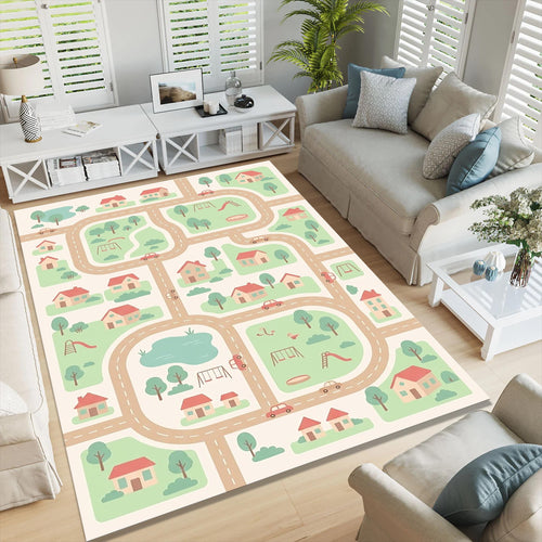 Kids Road Map Rug, Washable Play Mat Rug, Non Slip Nursery &