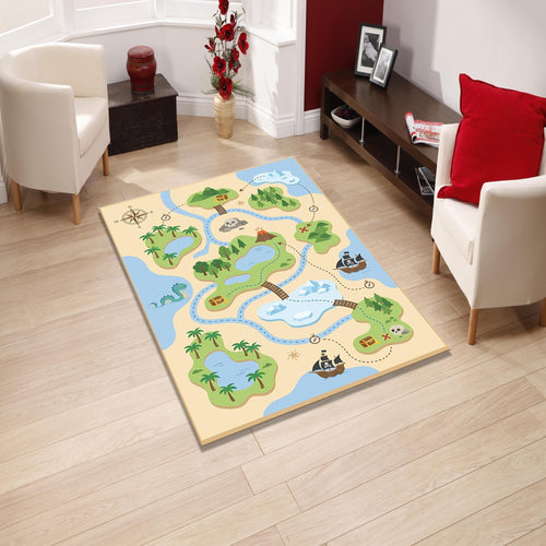 Kids Pirate Treasure Map Rug Washable Playroom Nursery Floor Mat