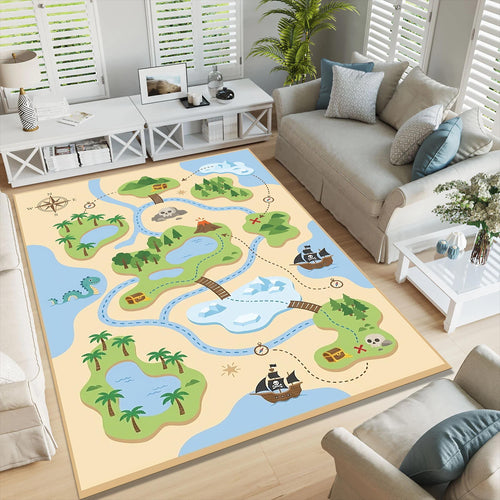 Kids Pirate Treasure Map Rug Washable Playroom Nursery Floor Mat