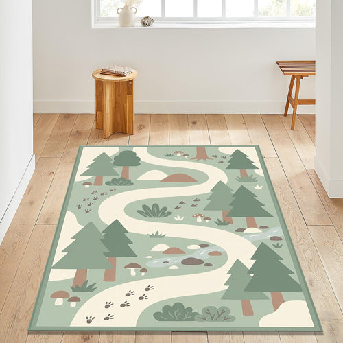 Adventure Forest Kids Rug, Nature Playroom Rug, Washable Nursery