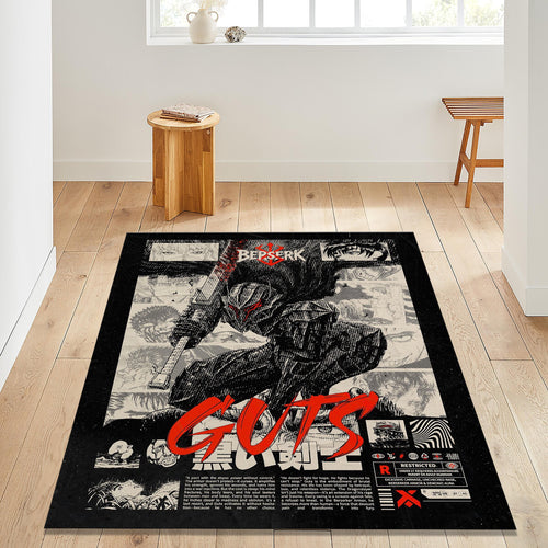 Berserk Guts Rug, Dark Anime Manga Art Area Rug, Red Black Gothic