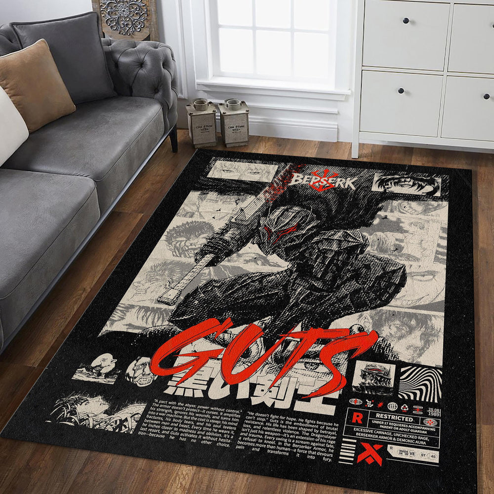 Berserk Guts Rug, Dark Anime Manga Art Area Rug, Red Black Gothic