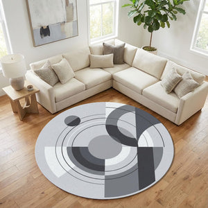 Modern Abstract Grey Round Rug Minimalist Geometric Circle Carpet