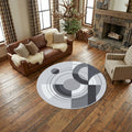 Modern Abstract Grey Round Rug Minimalist Geometric Circle Carpet