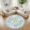 Kawaii Pastel Round Rug, Cute Star & Moon Kids Carpet