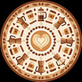 Coffee Theme Round Rug Latte Art Kitchen Carpet with Moka Pot &