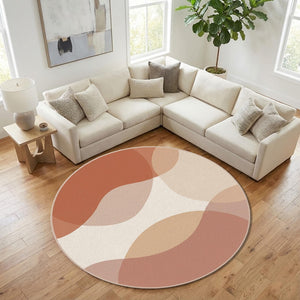 Abstract Terracotta Round Rug Neutral Beige Brown Modern Circle