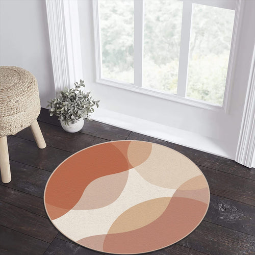 Abstract Terracotta Round Rug Neutral Beige Brown Modern Circle