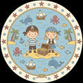 Pirate Adventure Kids Round Rug Treasure Island Nursery Carpet