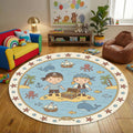 Pirate Adventure Kids Round Rug Treasure Island Nursery Carpet