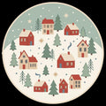 Christmas Village Round Rug Cozy Winter Houses & Pine Trees