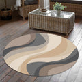 Abstract Neutral Wave Round Rug, Beige Gray Modern Circle Carpet
