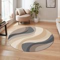 Abstract Neutral Wave Round Rug, Beige Gray Modern Circle Carpet