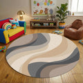 Abstract Neutral Wave Round Rug, Beige Gray Modern Circle Carpet