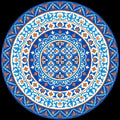 Turkish Tile Round Rug, Blue White Ornamental Mandala Carpet
