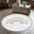 Pastel Rainbow Kids Round Rug, Cute Cloud & Stars Nursery Carpet