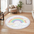 Pastel Rainbow Kids Round Rug, Cute Cloud & Stars Nursery Carpet