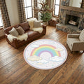 Pastel Rainbow Kids Round Rug, Cute Cloud & Stars Nursery Carpet