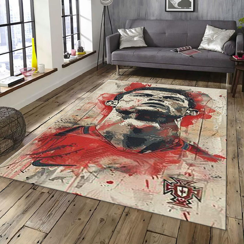 Vintage Style Soccer Rug, Ronaldo 7 Profile