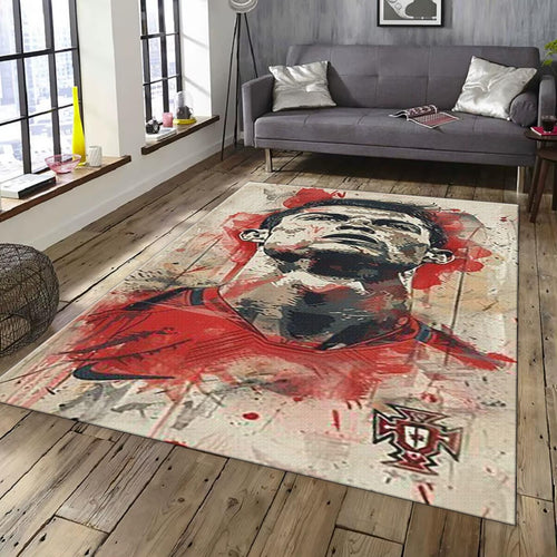 Vintage Style Soccer Rug, Ronaldo 7 Profile