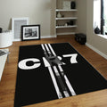 Cristiano Ronaldo Rug, White and Black Poster Art