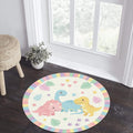 Cute Dinosaur Kids Rug Pastel Dino Nursery Rug, Round Playroom