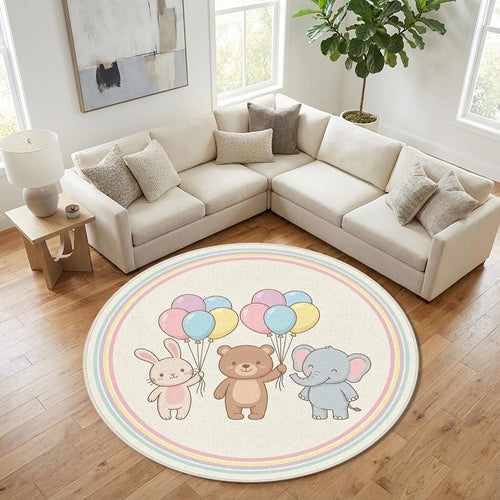 Cute Animal Balloon Rug Pastel Nursery Rug for Baby Room, Toddler