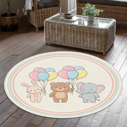 Cute Animal Balloon Rug Pastel Nursery Rug for Baby Room, Toddler
