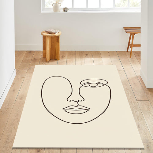 Minimal Line Art Face Rug, One Line Abstract Portrait Carpet