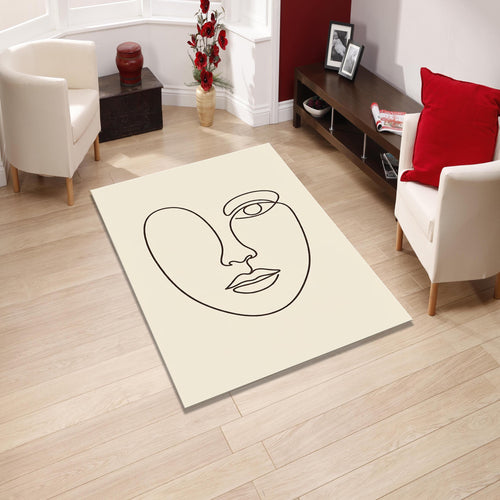 Minimal Line Art Face Rug, One Line Abstract Portrait Carpet