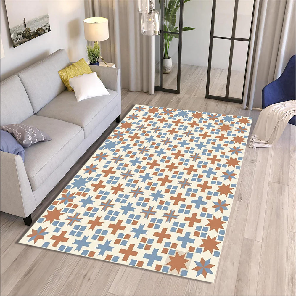 Moroccan Tile Area Rug, Geometric Vintage Pattern Carpet, Spanish