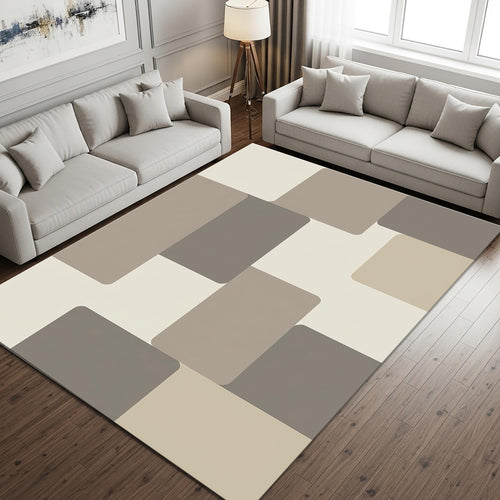 Neutral Beige Abstract Area Rug Japandi Minimal Living Room