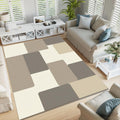Neutral Beige Abstract Area Rug Japandi Minimal Living Room