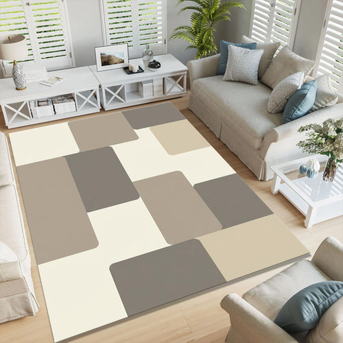 Neutral Beige Abstract Area Rug Japandi Minimal Living Room