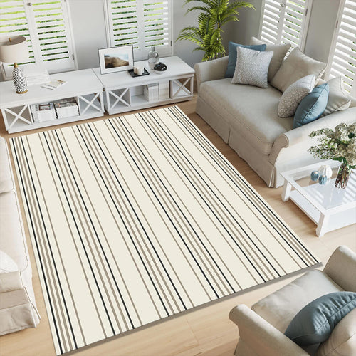 Minimal Striped Area Rug, Neutral Beige Modern Rug, Scandinavian