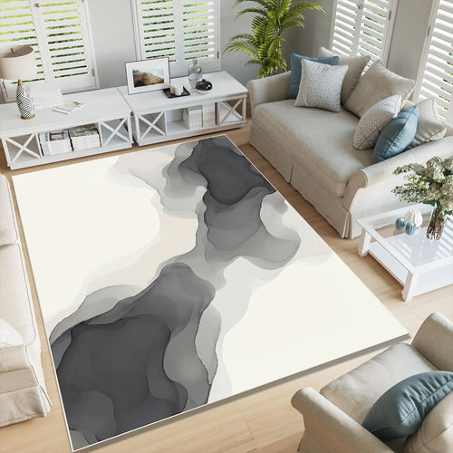 Abstract Neutral Area Rug, Gray Ink Wash Modern Rug, Minimal