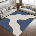 Abstract Modern Area Rug, Navy Blue Beige Printed Rug, Minimal