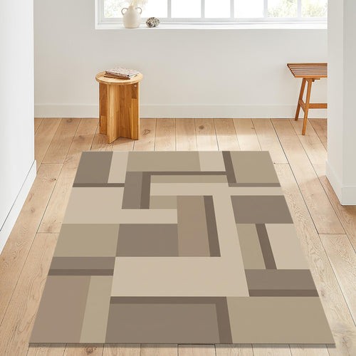 Geometric Abstract Area Rug, Neutral Beige Modern Printed Rug