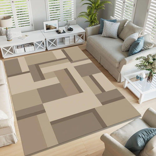 Geometric Abstract Area Rug, Neutral Beige Modern Printed Rug