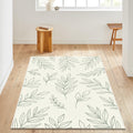 Botanical Line Art Area Rug, Sage Green Minimal Printed Rug, Boho