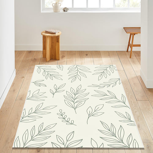 Botanical Line Art Area Rug, Sage Green Minimal Printed Rug, Boho